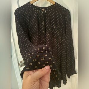 Free People Coal Combo Boho Hi Low Oversized Tunic Blouse Black Women's Medium